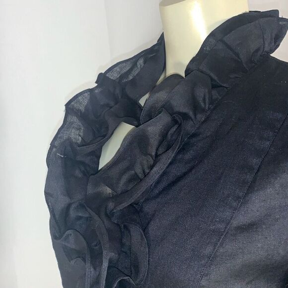 Vintage Y2K Black Ruffled Button Down Linen Top Size 12 - Picture 10 of 16